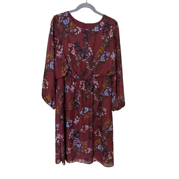 Chicos Floral Print Chiffon Dress U.S. Size 12 Womens Multicolor Long Sleeve - Picture 1 of 8